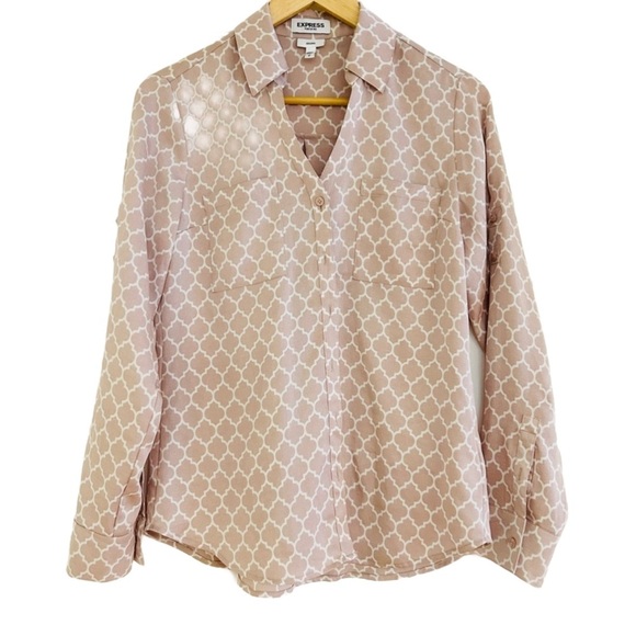 EXPRESS Portofino Tile Print Button Front Blouse - Picture 1 of 5